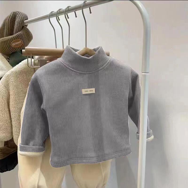 2024 Kids' Winter Thick Half-High Neck Velvet Base Layer T-Shirt - Korean Style