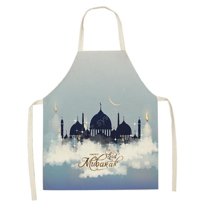 

Фартук для приготовления пищи и выпечки, мусульманский кухонный фартук с принтом Ид Мубарак, женский фестиваль Рамадан, подарок для дома, украшение на нагрудник в форме полумесяца со звездой 68X55CM