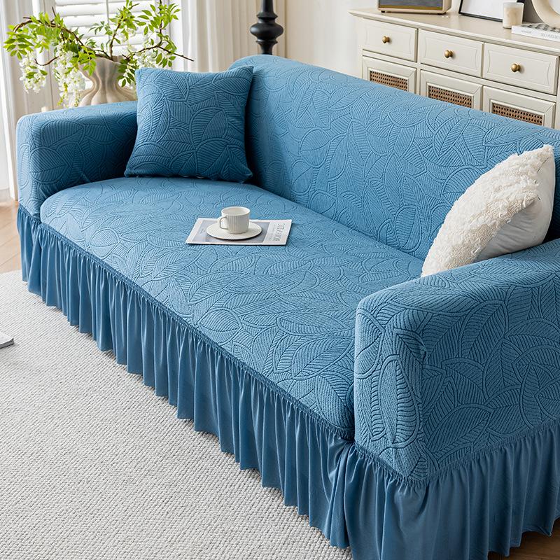 Plush Jacquard Skirted Sofa Cover, Elastic All-Season Fit, Dustproof Cushion Protector