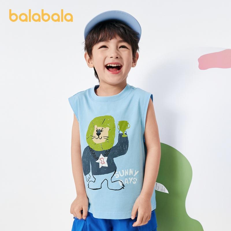 Balabala children's clothing baby T-shirt boys' short sleeved base shirt new children's pure cotton vest summer cartoon