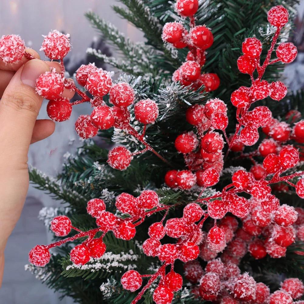 Christmas Artificial Berry Picks Snowy Red Berry Stems Christmas Tree Wreath Garland DIY Crafts Home Wedding Party Decoration