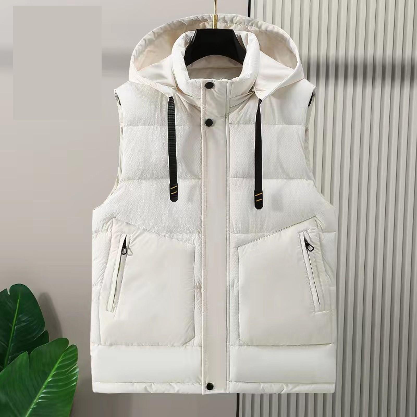 

Мужская зимняя трендовая одежда, свободный толстый пуховик из хлопка с застежкой-молнией, однотонный повседневный жилет с капюшоном XL белый
