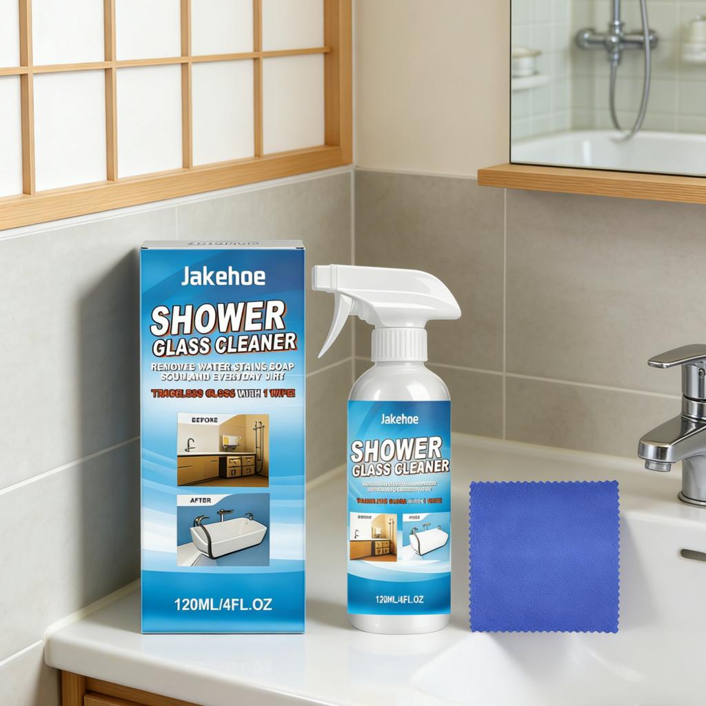 Jakehoe Shower Glass Cleaner Remove Limescale Reduce Stain Deposition Gentle Clean Multi Purpose Glass Water Stain Remover 120ml