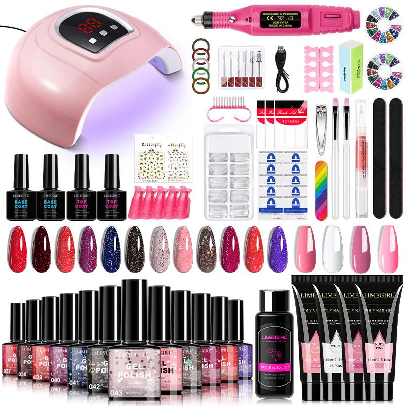 12 Colors Gel Nail Polish Kit with Extension Gel, LED Lamp, Nail File, Complete Nail Art Set for Home Use, Shein Hot Selling