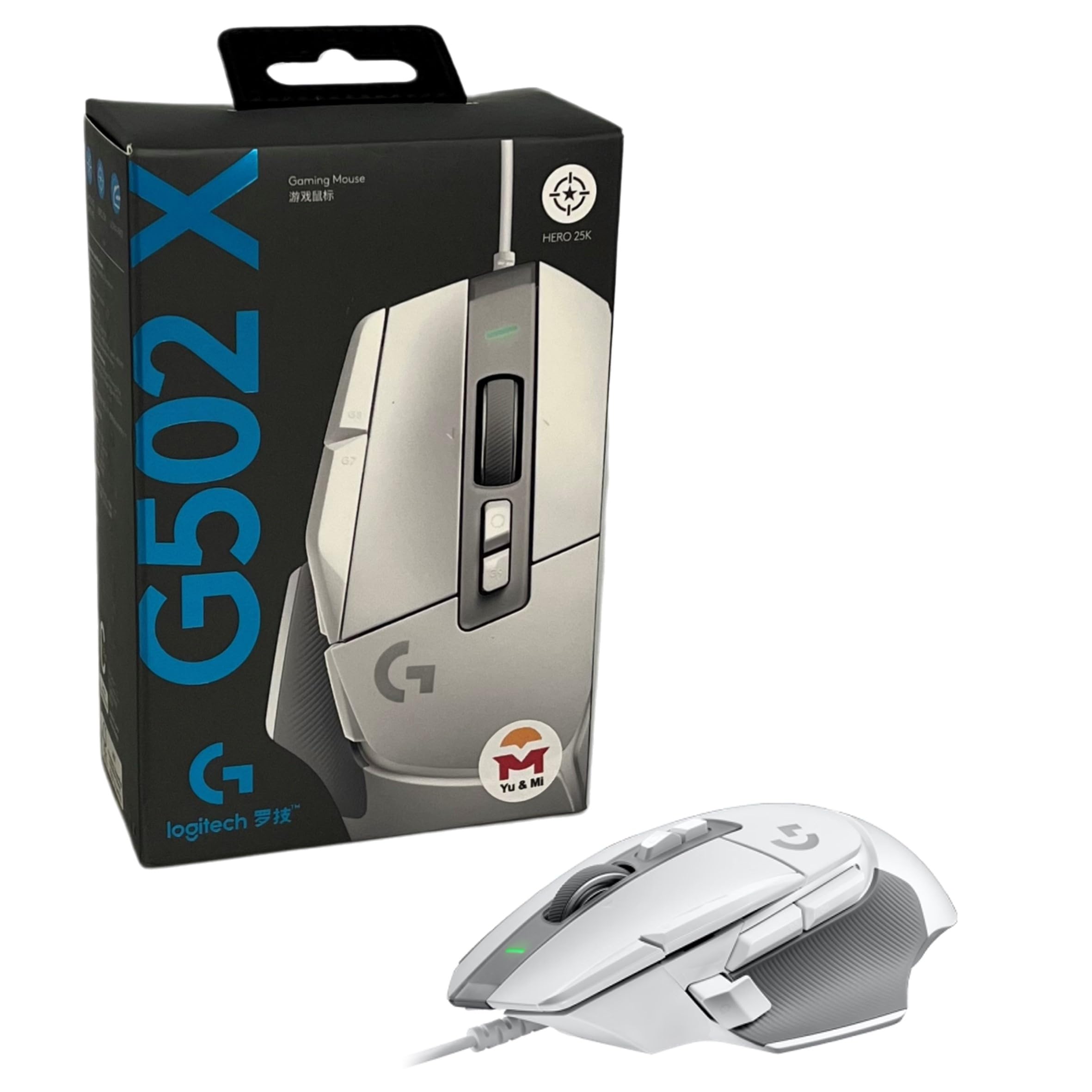 

G502 X Wired Gaming HERO 25K LIGHTFORCE Hybrid Lightweight 13 Programmable Durable and Includes Kobuta Authentic Overseas Warranty Yu&Mi Mouse, білий