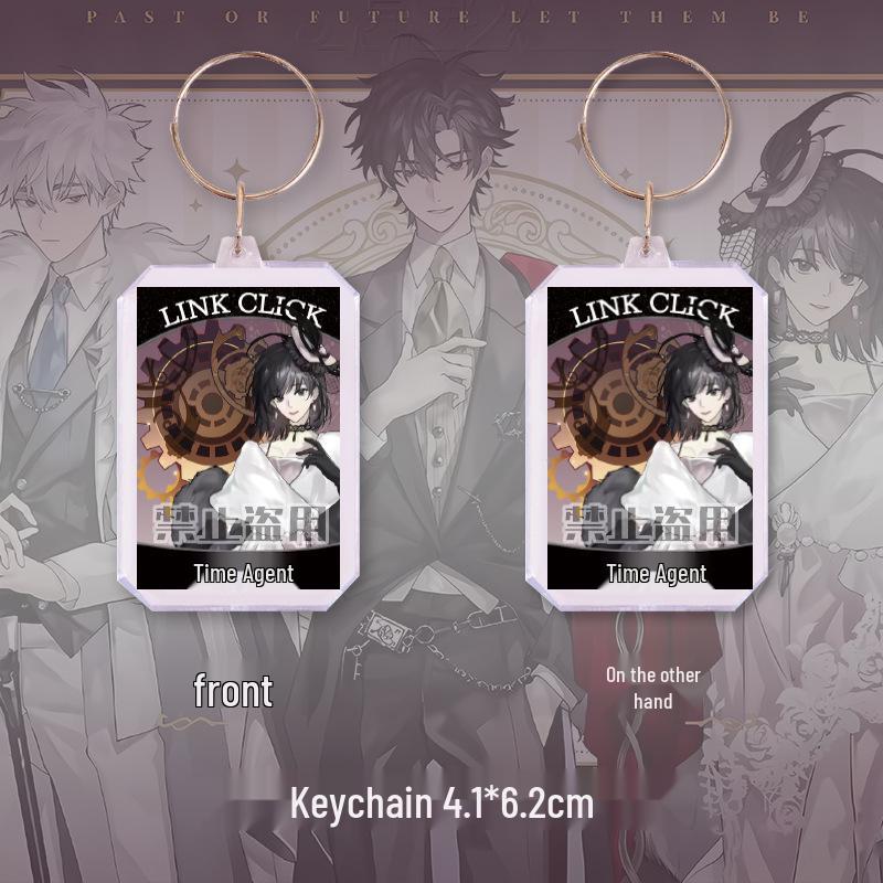 Time Agents Anime Keychain & Badge Set: Lu Guang Design with Ticket, Postcard, Bookmark - Fan-made Merchandise