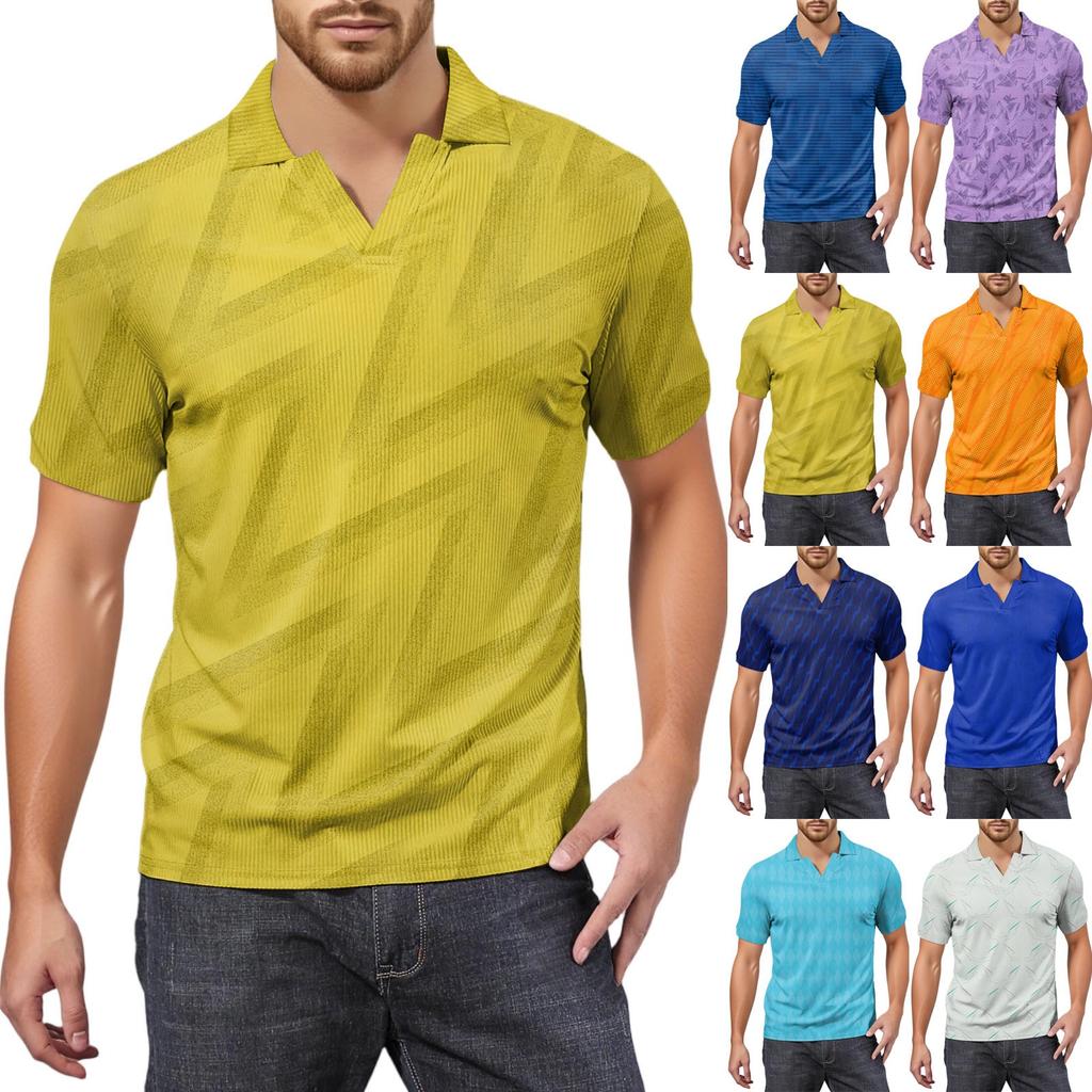 Moda Hombre Top Estampado Cuello en V Manga Corta Camiseta de Golf