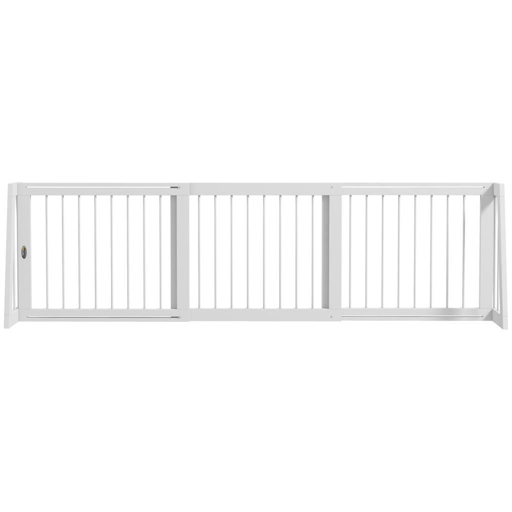 Dog Gate, Non-Slip, Freestanding, Extendable, Wood Frame, 71-190x38.5x56cm, White