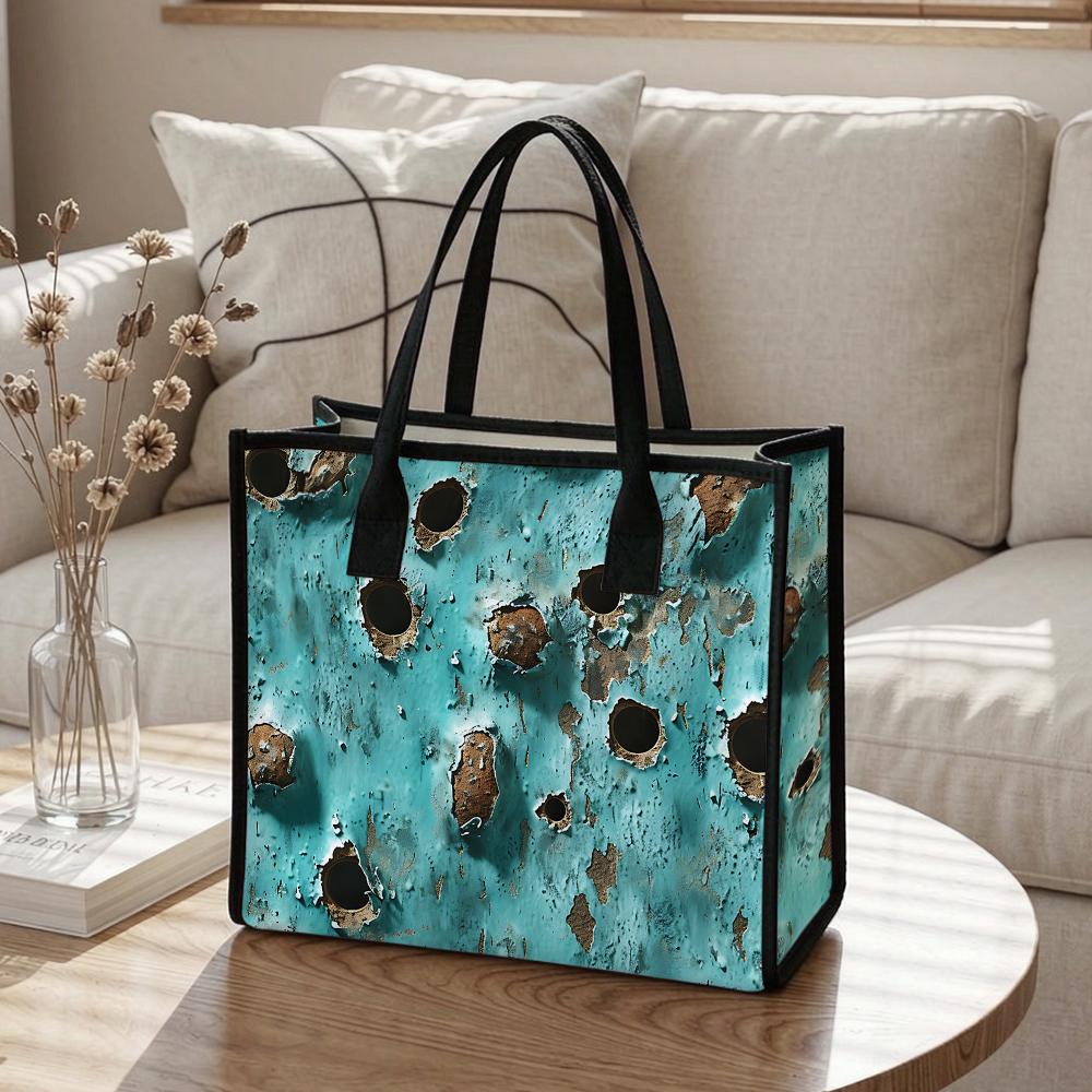 Vintage Rustic Turquoise Tote Bag Large Capacity Casual Daily Shoulder Handbag for Women Outdoor Shopping Commute