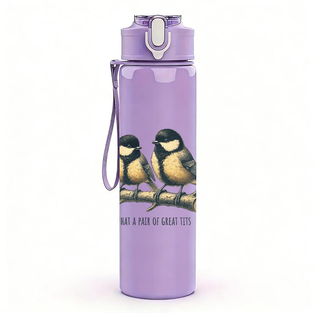 1PC Two Small Wild Birds Retro Print 750ml colorful plastic sports water bottle leakproof pop up lid with straw for outdoor work home use