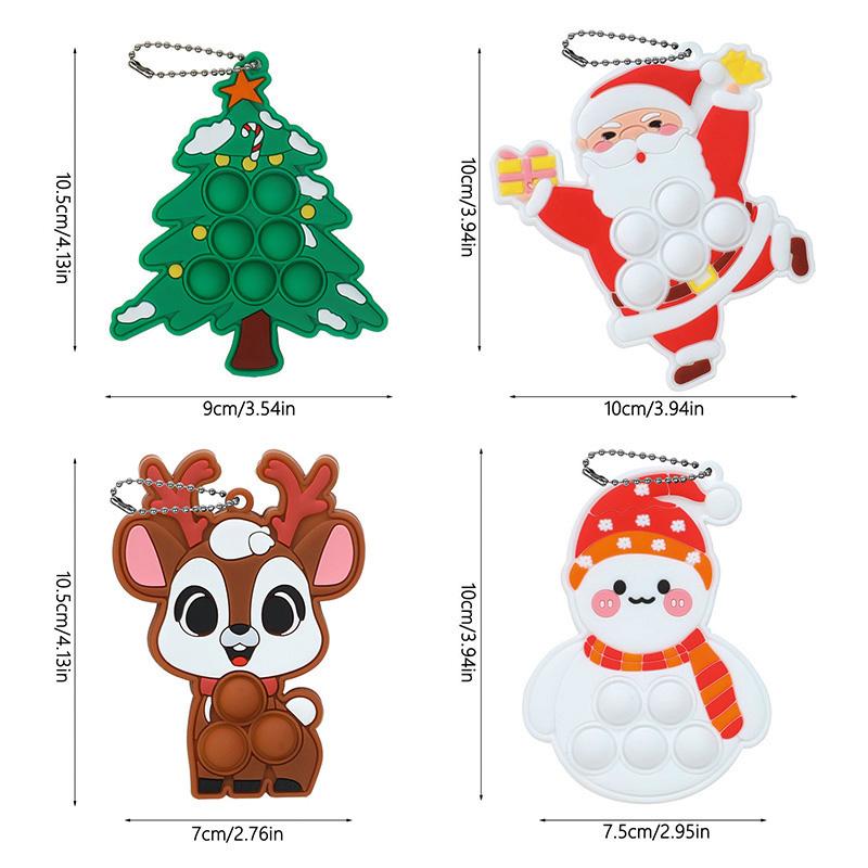1-10Pcs Christmas Pop Keychains Silicone Bubble Pendant Xmas Tree Ornaments Kids New Year Party Gift Favors Squeeze Keychain