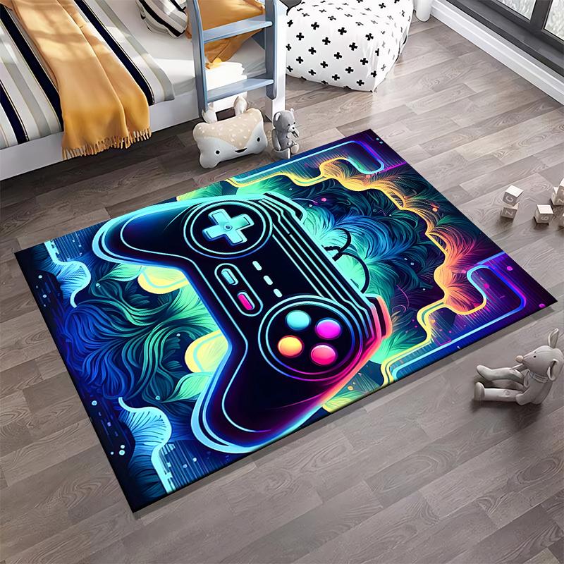 Gaming Controller Pattern Carpet with Neon Style and Vibrant Colors Suitable for use as an anti-slip for living room bedroom sofas