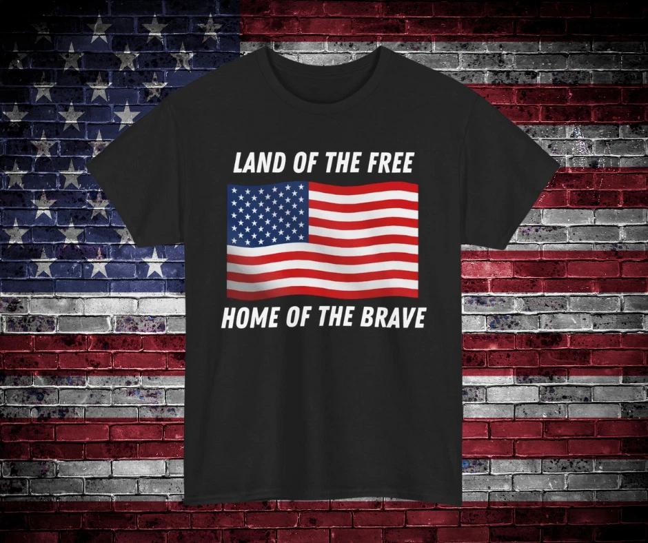 Land of The Free | American T-Shirt | Unisex Tee, Patriotic Gift (White Text) 2XL