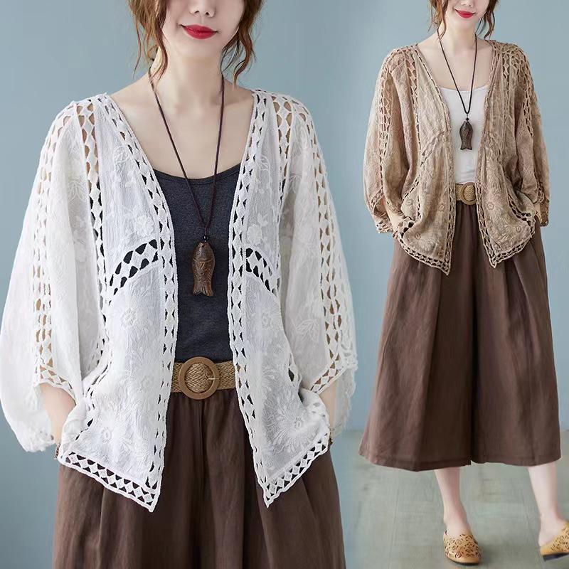 Korean Style Batwing Sleeve Cotton-Linen Cardigan for Women