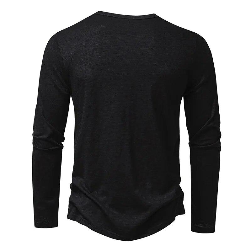 Men's Cotton Button Henley Neck Shirt Long Sleeve Casual Button Solid Color Fashion T-Shirts