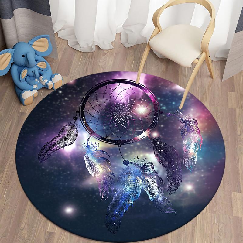 Dream Catcher Round Carpets Soft Blue Area Rug Anti-slip Floor Mat Bohemian Bedroom Carpet for Living Room Home Decor