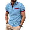 Fashion Men's Summer New Chest Fake Pockets Splicing Colour Blocking Casual Sports Polo Shirt Tops