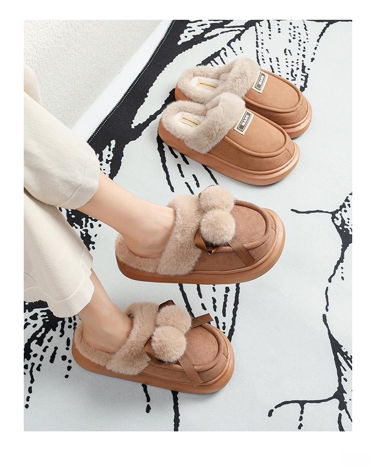 Women's Furry Plush Closed-Toe Slippers - Warm, Thick-Soled, Ideal for Autumn and Winter