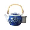 Ale-net Teapot with Stainless Steel Tea Strainer, 13.5 X 12 Cm, 900cc, Arita Ware, Round Pattern Kagome Design, with Basket Strainer, Size 6, Porcelai