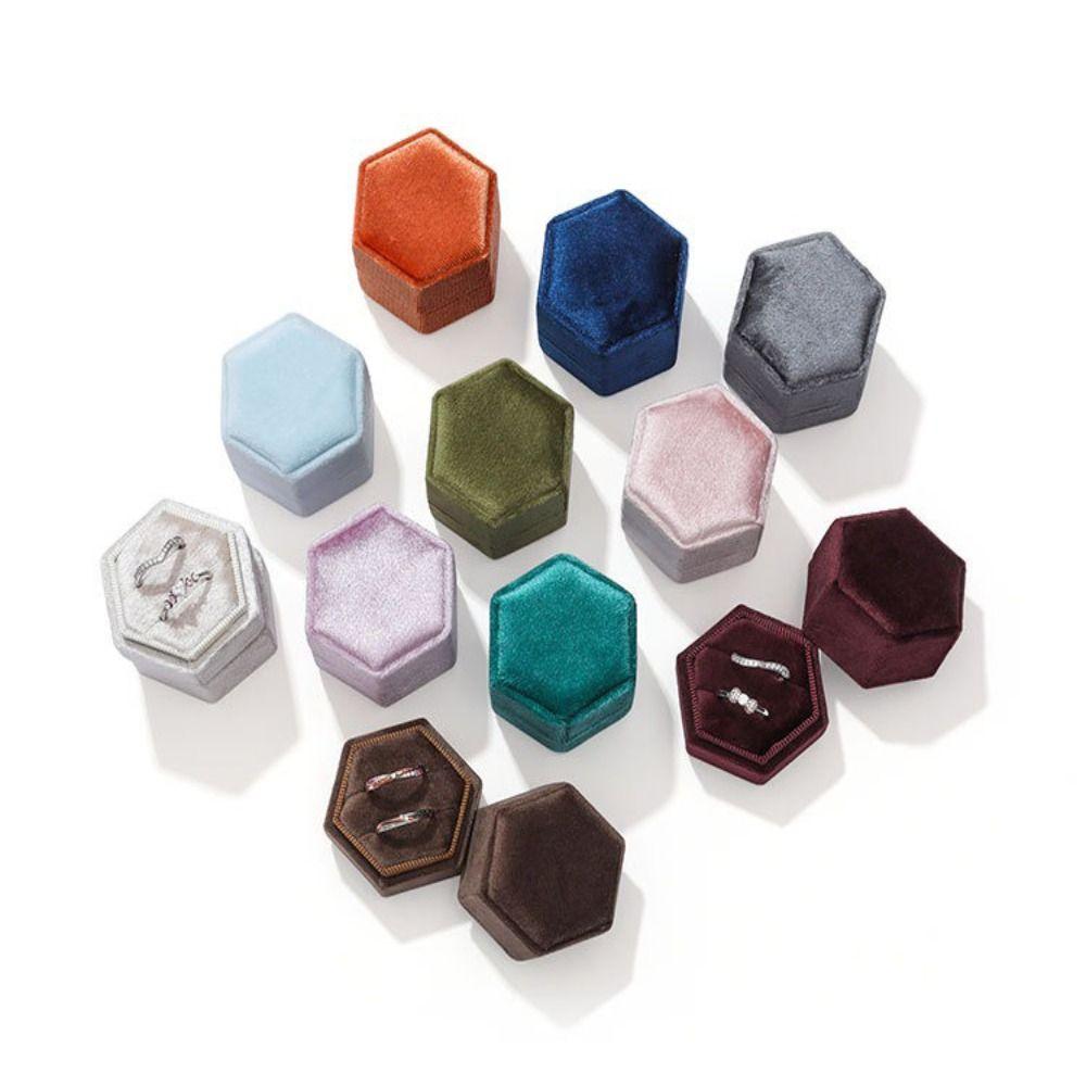 Hexagon Ring Box Velvet Gift Box New Jewelry Display Packaging  Anniversary