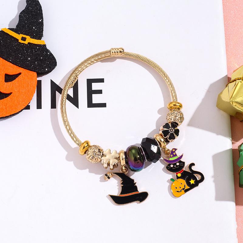 Halloween Bracelet Witch Hat Ghost Charm Stainless Steel Bangle Best Friend Gift Jewelry For Women Girls