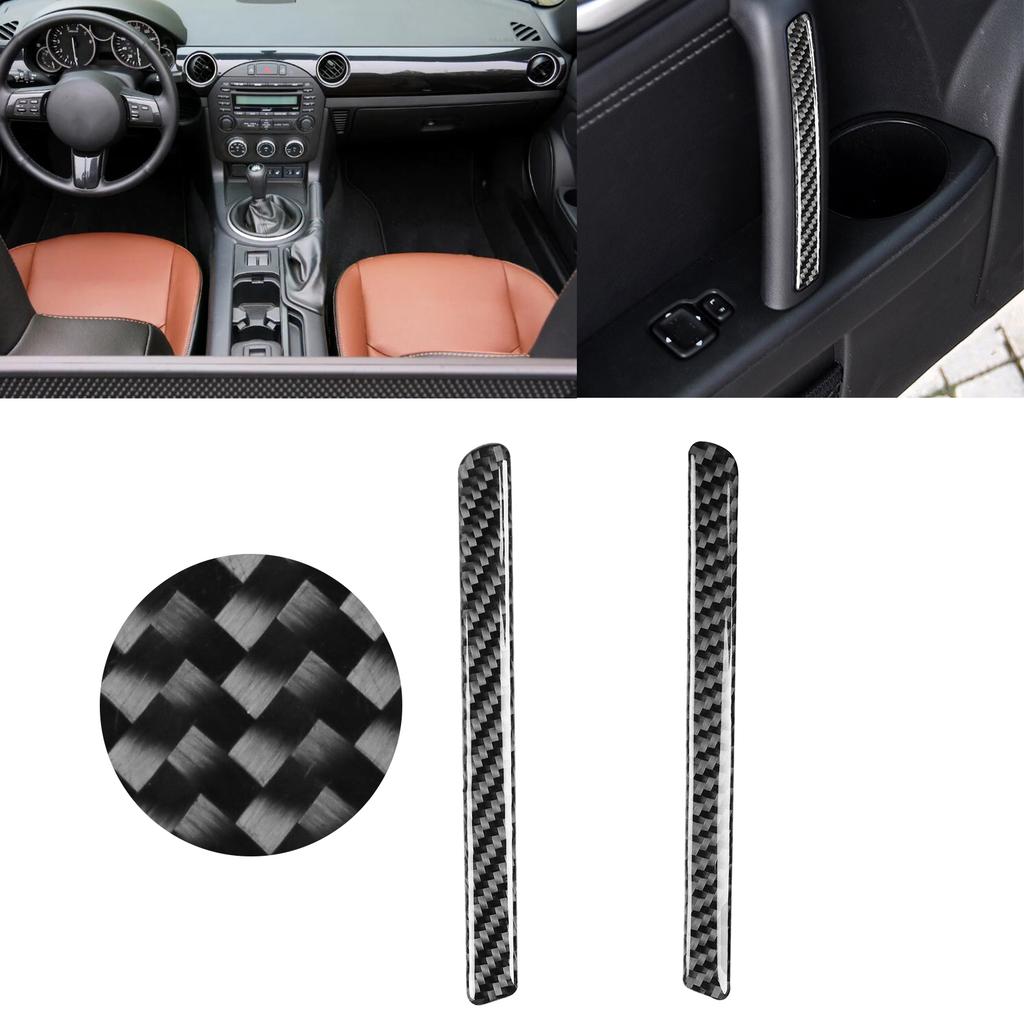 2Pcs Interior Door Armrest Panel Cover Trim Carbon Fiber Sticker Fit for Mazda MX‑5/Roadster NC 2009‑2015