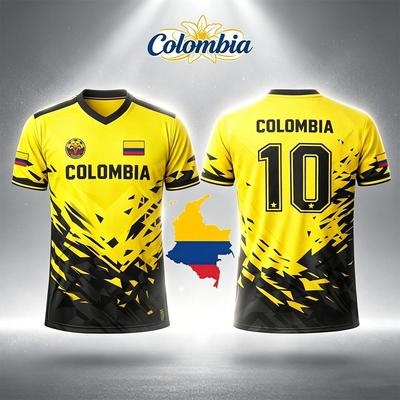 2026 New Columbia Flag Print Soccer Jersey Men's Breathable Sports V-neck T-Shirt Unisex Training Casual Streetwear Fan Gift Top