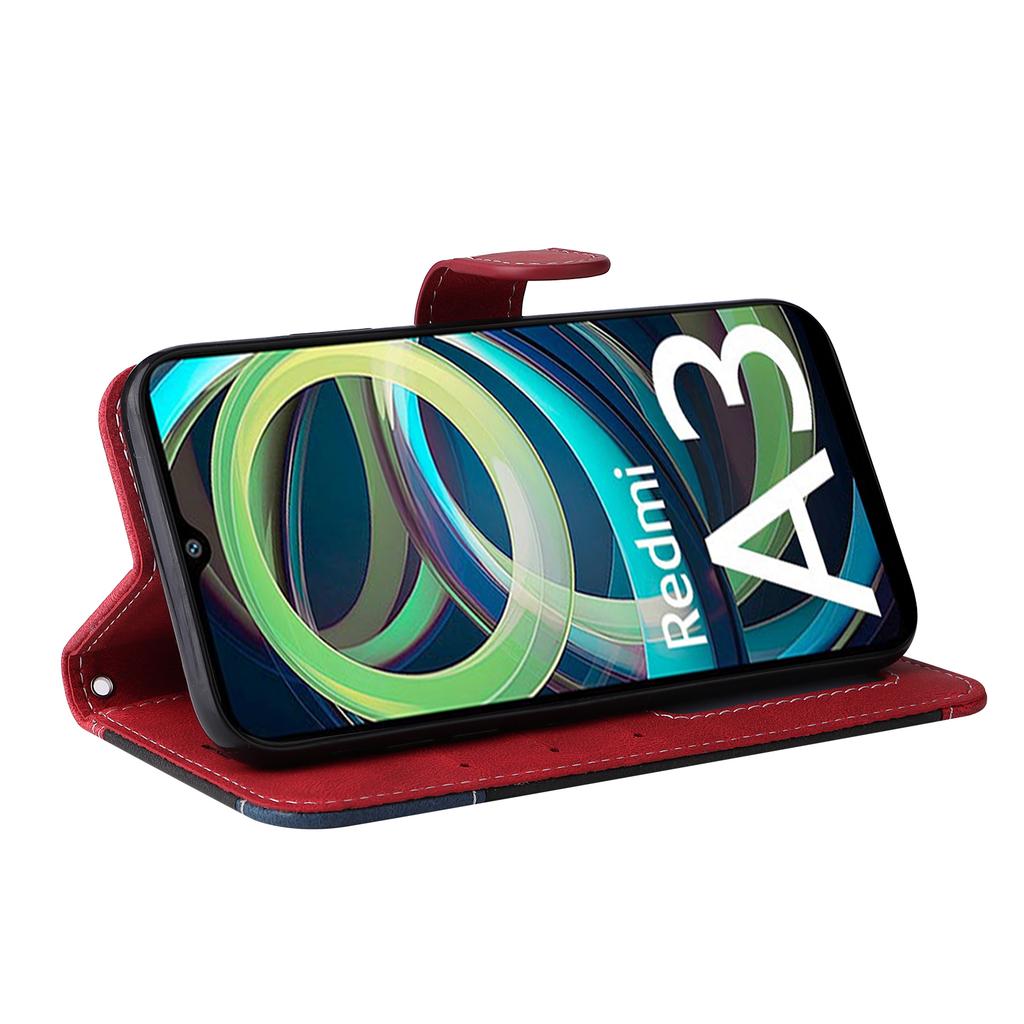 For Xiaomi Redmi A3 4G/Poco C61 4G Case PU Leather Three-Color Splicing Folio Protective Cover