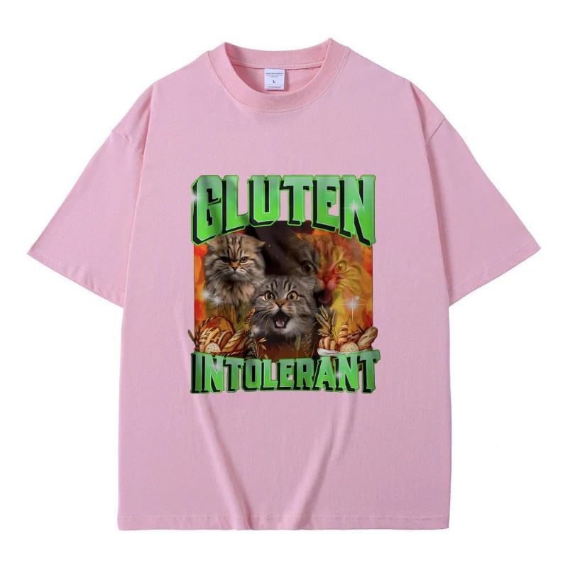 Gluten In Tolerant Cat Funny Meme Print Tshirt Male Fashion Oversized Streetwear Men Women Casual Cozy Pure Cotton Short Sleeve