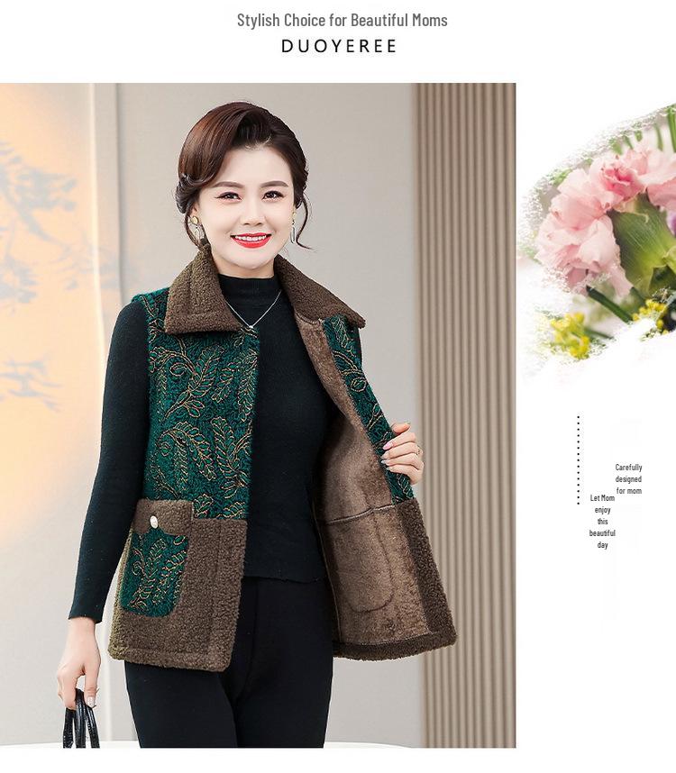 Women's Fleece-Lined Shawl Vest - Winter Wool, Mid-Aged & Elderly Style