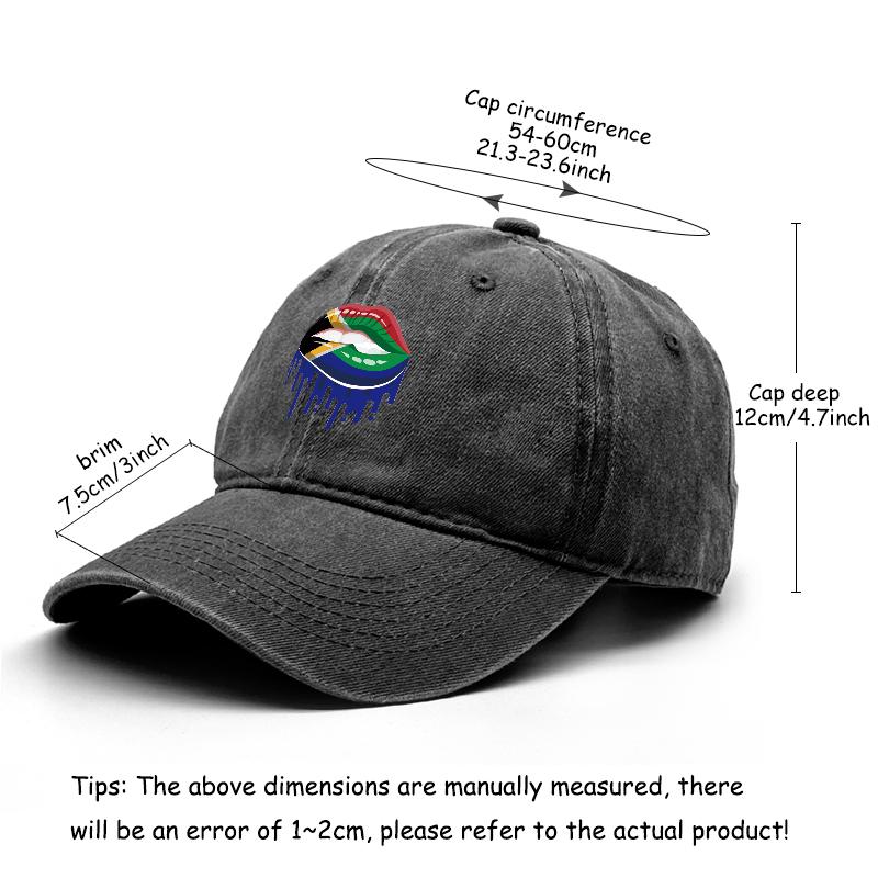 South Africa Flag Lip Print Snapback Sun Hat, Patriotic Flat Cap Hip Hop Leisure Sporting Retro Adjustable Baseball Hat