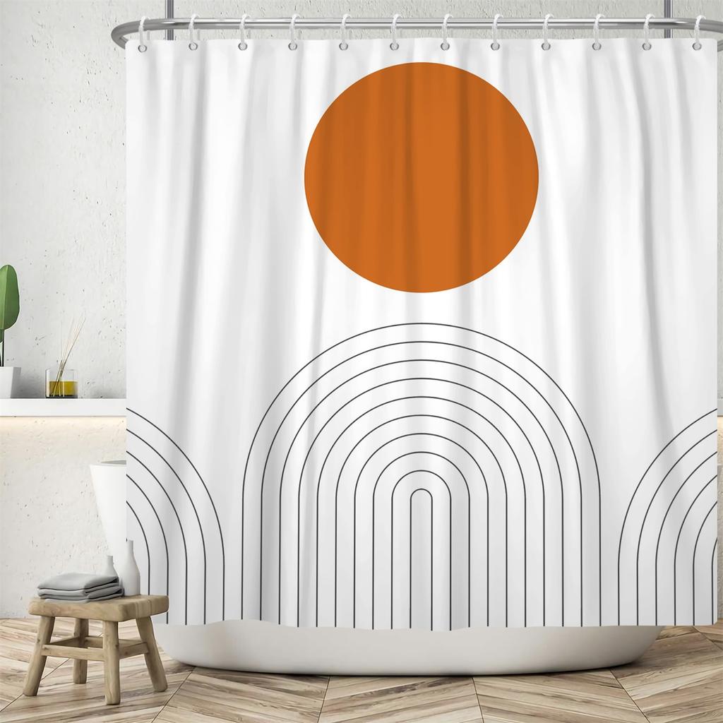 Nordic Wind Shower Curtain Abstract Aesthetic Arch Sun Leaf Modern Minimalist Bathroom Curtain Waterproof for Hotel Bathtub