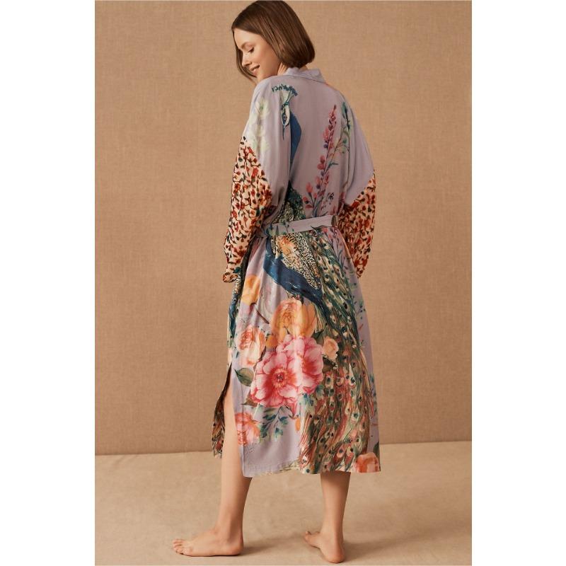 Women's Fashion Spring Fall Flower Pattern Print Long Sleeve V-Neck High Waist Casual Dresses
