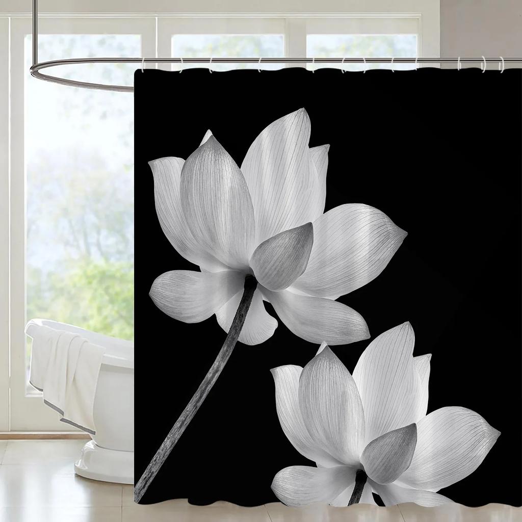 Flower Shower Curtain Set Orchid Teal Rose Plant Floral Leaves Print Bathroom Decor Fabric Bath Curtain Bathtub Accessories Hook