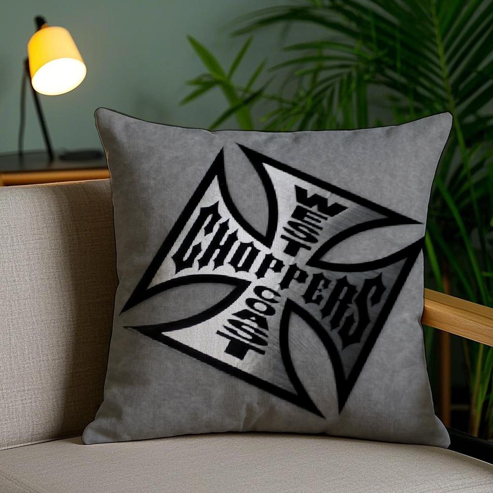 W-West Coast C-Choppers Cushion Cover Plush Fabric Soft Double-Sided Printed Sofa Pillow Case Colorfast Home Decor Gift