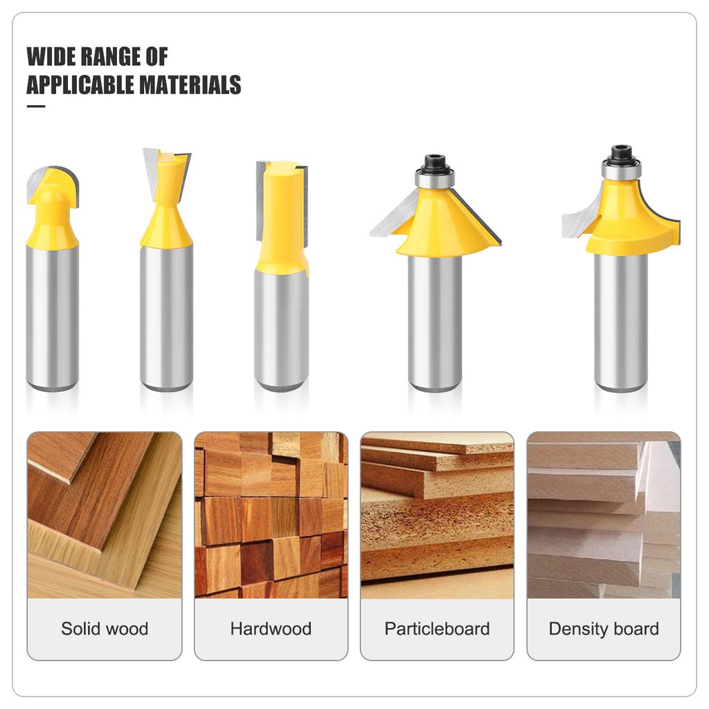 12pcs 6mm 8mm 1/4in 1/2in Shank Router Bits Set Woodworking Milling Cutter Trimming Straight Bits Carbide Engraving Cutting Tool