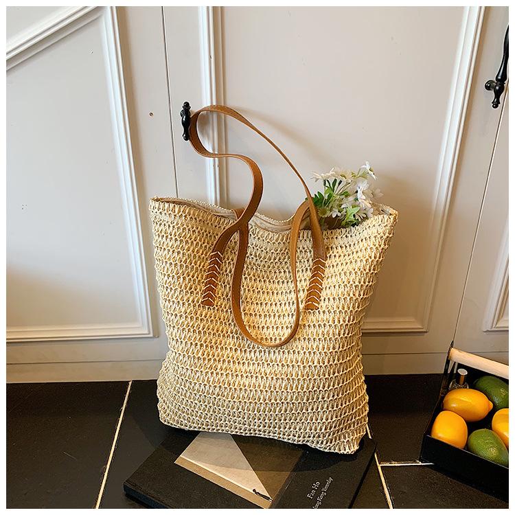 

Сумки Женские плетеные полые портативные сумки-ведра 2025 весенние сумки для покупок отпуск приморский пляж сумки под мышку бежевый