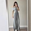 European & American Style Off-Shoulder Knit Top and Wide Leg Pant Set for Women