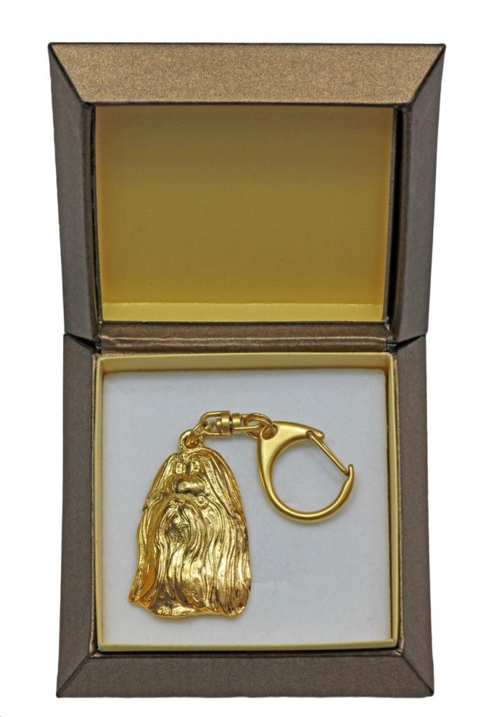 Shih Tzu, Chrysanthemum Dog - Gilded key ring with dog in gift box, handbag decoration, luxury accessory by Art-Dog brand