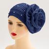 Shiny Fabric Oversized Flower Headscarf Hat with Pearl Indian Style Party Ball Gown Design Multi-Way Wear Cosmetic Decoration Cap