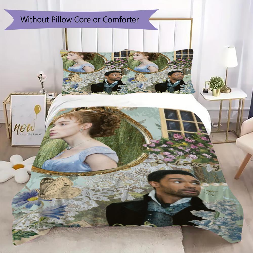 Bridgerton Pattern Bedding,Quilt Set Quilt Cover Pillowcase Home Birthday Gift(1 * duvet cover + 2 * pillowcase, without core)_lx