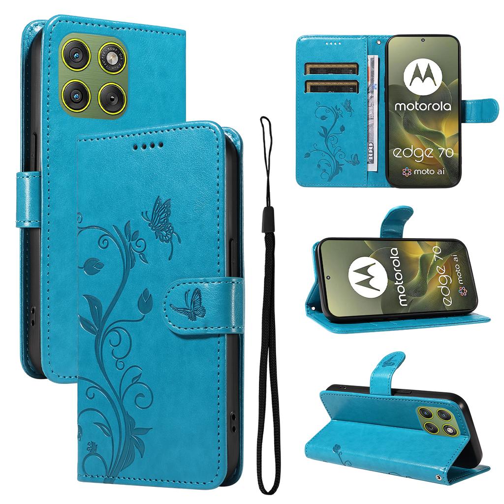 For Motorola Edge 70 5G PU Leather Cases Flower Pattern Wallet Stand Phone Cover with Strap