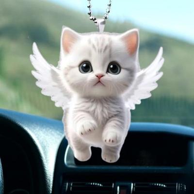 Anděl Kočka přívěsek zpětné zrcátko Ornament Dekorace do auta Roztomilé bílé kotě Přívěsek s rozmarným kouzlem na šňůrku