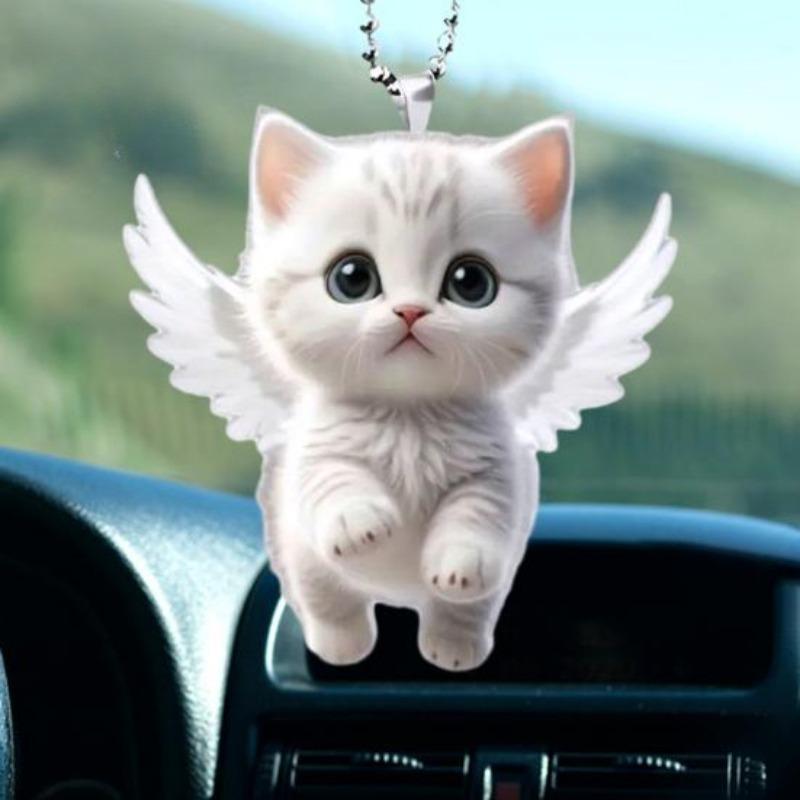 

Подвеска в виде кота-ангела, украшение для зеркала заднего вида, украшение для автомобиля, милый белый кулон в виде котенка с ремешком, причудливое очарование белый
