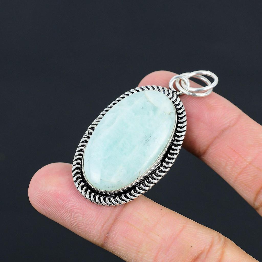 Daughters Day Deal Amazonite Gemstone Birthday Sister Pendant Jewelry 925 Silver
