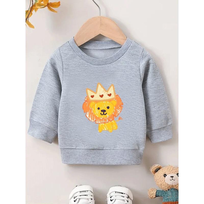 Kids Sweatshirt Cute Cartoon Lion Print Design, Durable And Wrinkle-Resistant Comfortable Sweatshirt