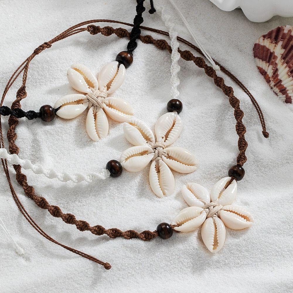 Fashion Geometric Woven Bohemian Style Shell Clavicle Chain Short Rope Woven Choker