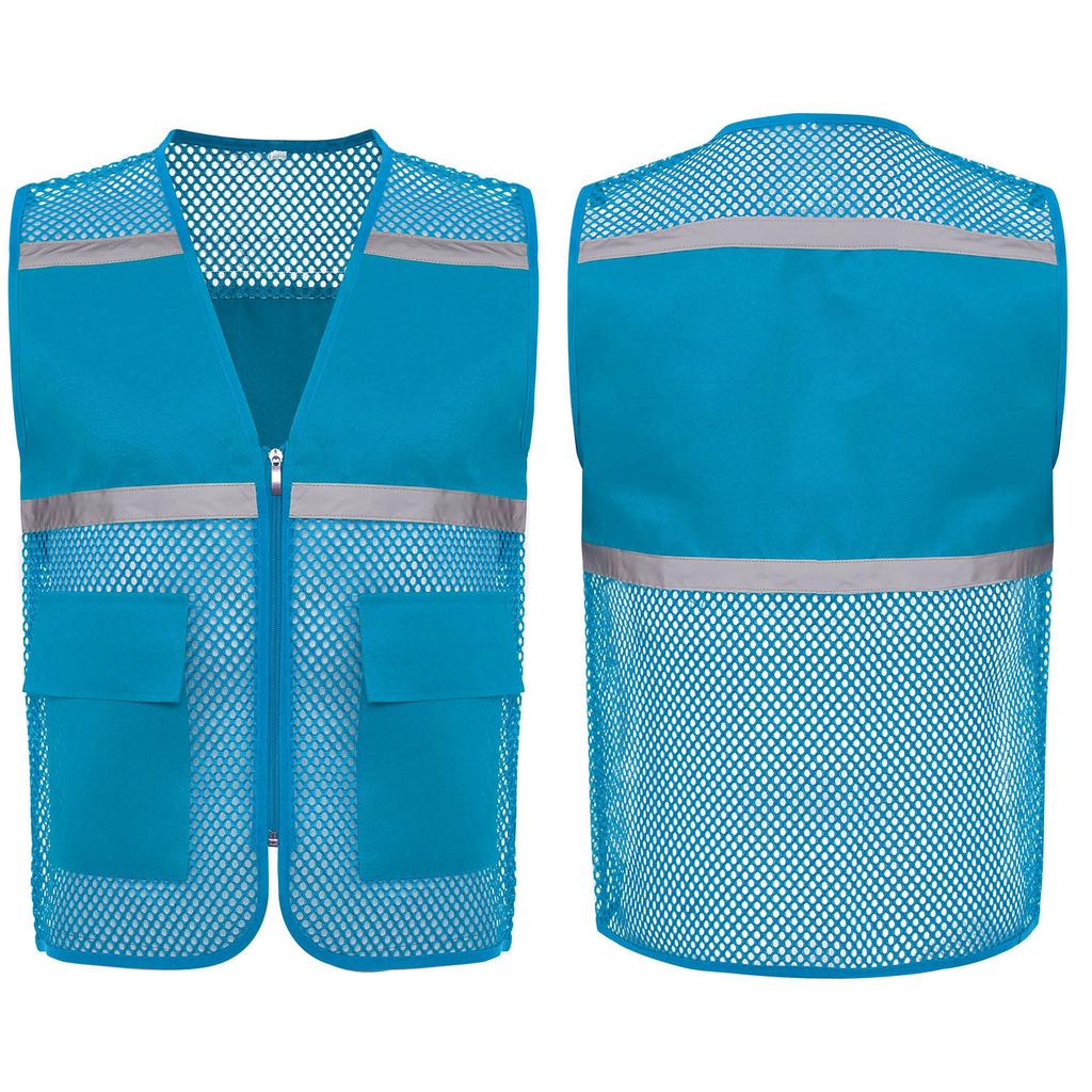 Gilet di Sicurezza ad Alta Visibilità da Uomo, Abbigliamento da Lavoro Riflettente, Tessuto a Rete Traspirante con Zip e Tasche, per Cantiere, Lavoro Notturno