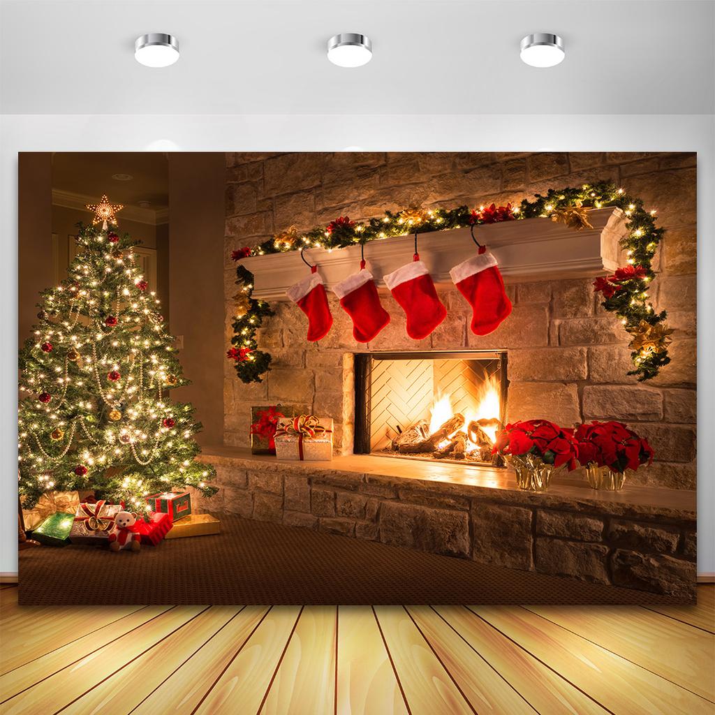 Christmas Photography Backdrop Photo Studio Xmas Tree Fireplace Gift Santa Clause Winter Family Party Decor Kid Photo Ba 477
