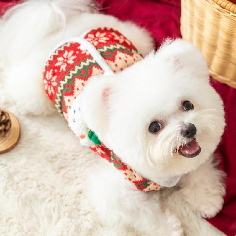 Winter Dog Vest Festive Christmas Dog Sweater 3D Bear Embroidery Red Green Contrast Pet Apparel Sleeveless Outfit Soft Warm Puppy Clothing